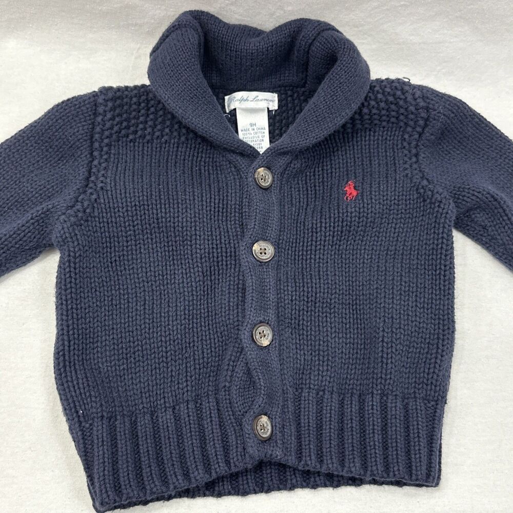 Ralph Lauren Boys Sz 9 Mos Blue Shawl Collar Cardigan Jacket Preppy Old Money